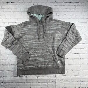 PrAna‎ Hoodie Womens Medium Gray Striped Fleece Pullover Sweatshirt Sweater Top